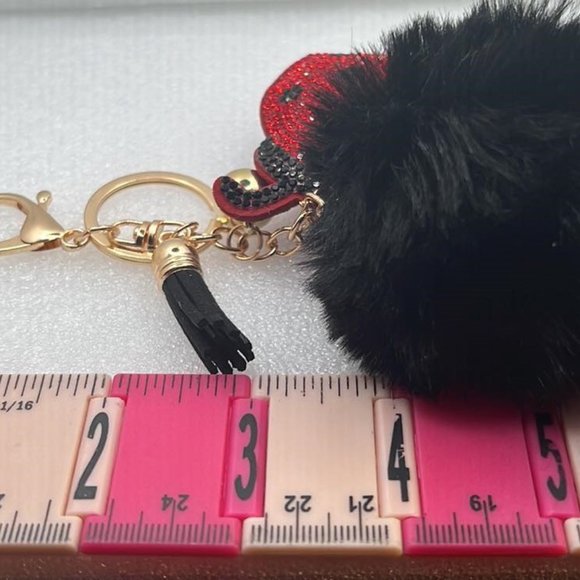 Ladybug Purse Charm Keychain - Black Pom Pom - Black Tassel - N… - Picture 6 of 6